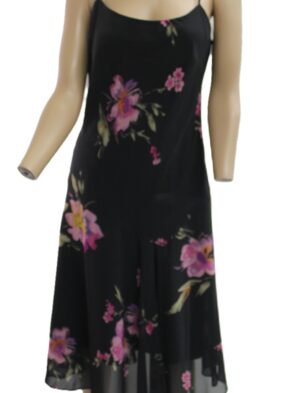 Jones Wear Dress Vintage Black w Floral Print Size 10