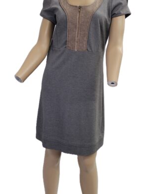 Theme Vintage Gray Cap Sleeve Front Zipper Dress Size M