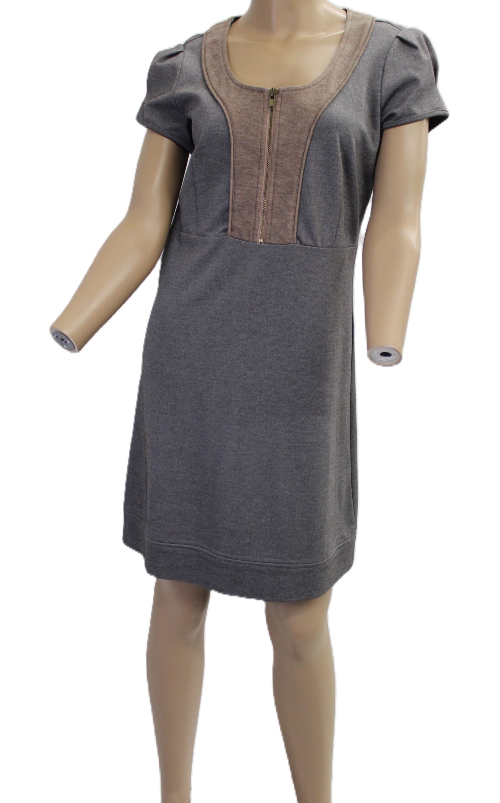 Theme Vintage Gray Cap Sleeve Front Zipper Dress Size M