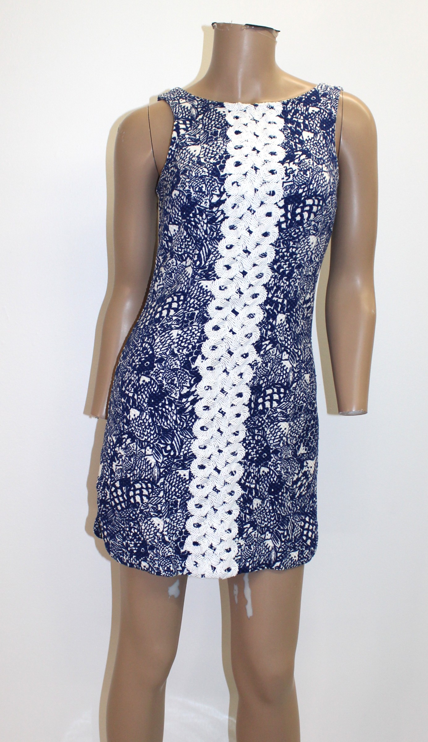 Lilly Pulitzer Vintage Blue & White Dress w Textured Fabric Size 2