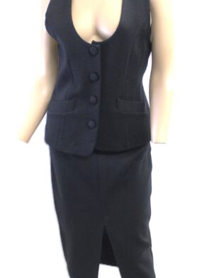 Andrea Jovine Essentials Vintage Black Wool Vest & Skirt Size Small