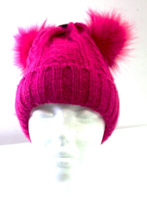 Unbranded Hot Pink Hat w 2 Fuzzy Ball and Lined