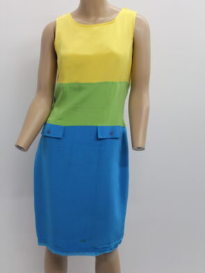City Silk Green Blue Yellow Striped Sundress Size 6