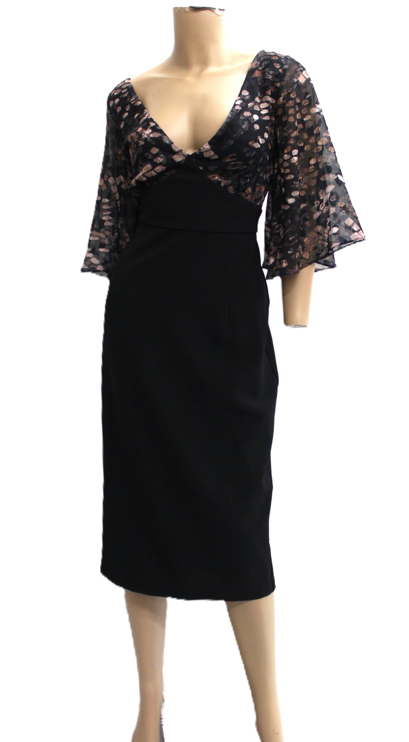 Mes Amies Boutique Black Sheer Top w Lining Dress Size 10