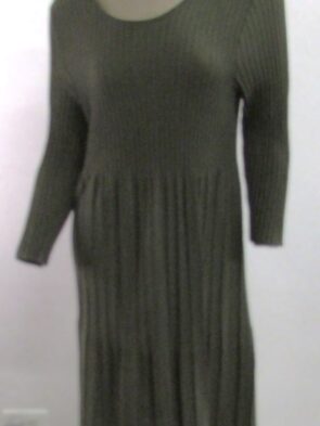 Eileen Fisher Vintage Green Dress w Ribbed Top & Accordian Fold Skirt Size M