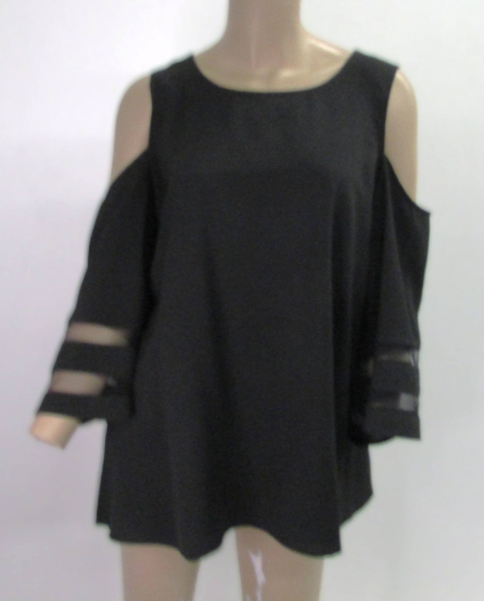 Unbranded Casual Top Black w Cold Shoulders Size XL