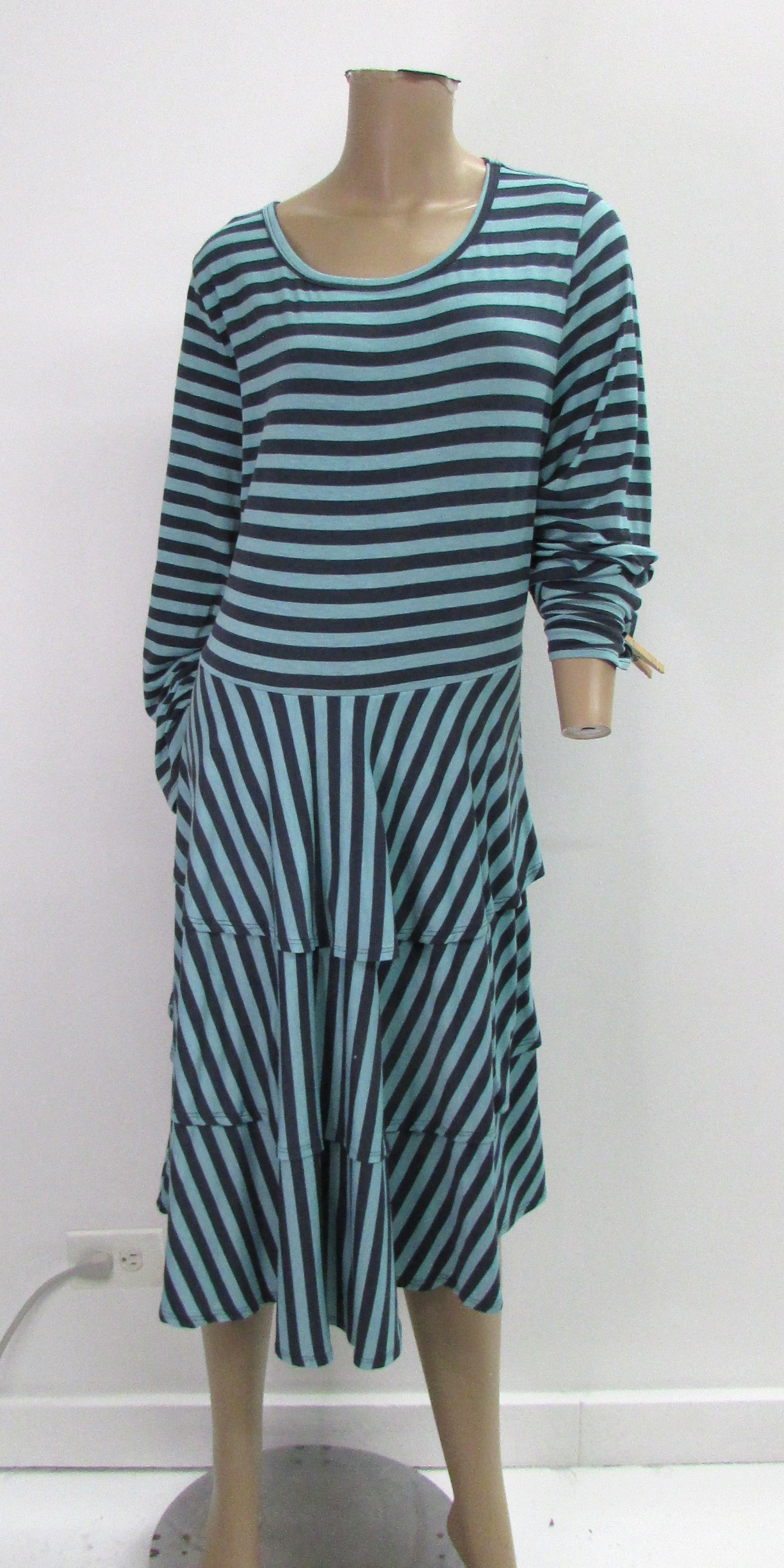 LulaRoe Striped Blue Ruffled Long Sleeve Dress Size 3X