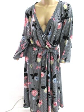 MLLE Gabrielle Multi Color Floral Print Belted Dress Size 3X
