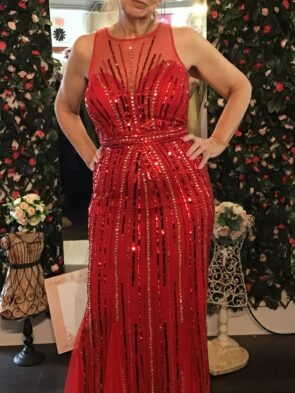 Faviana Glamour Red Sequin Gown Size S