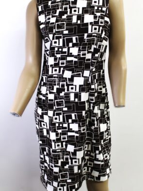 Dressbarn Vintage White & Brown Sleevless Collorless Dress Size 10