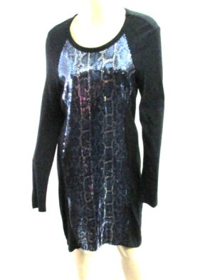 Karen Kane Vintage Black Dress w Snake Sequin Design Size L