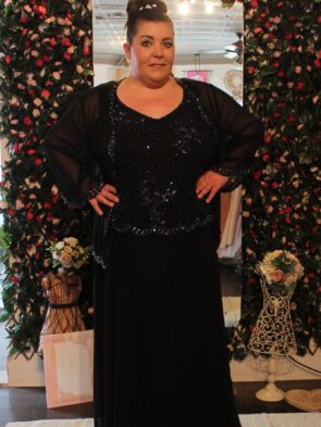 Jkara Black 2 Piece Gown w Jacket Set Size 24W, NWT