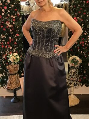 Jovani Slate Gray Gown w Beaded Top Size 10