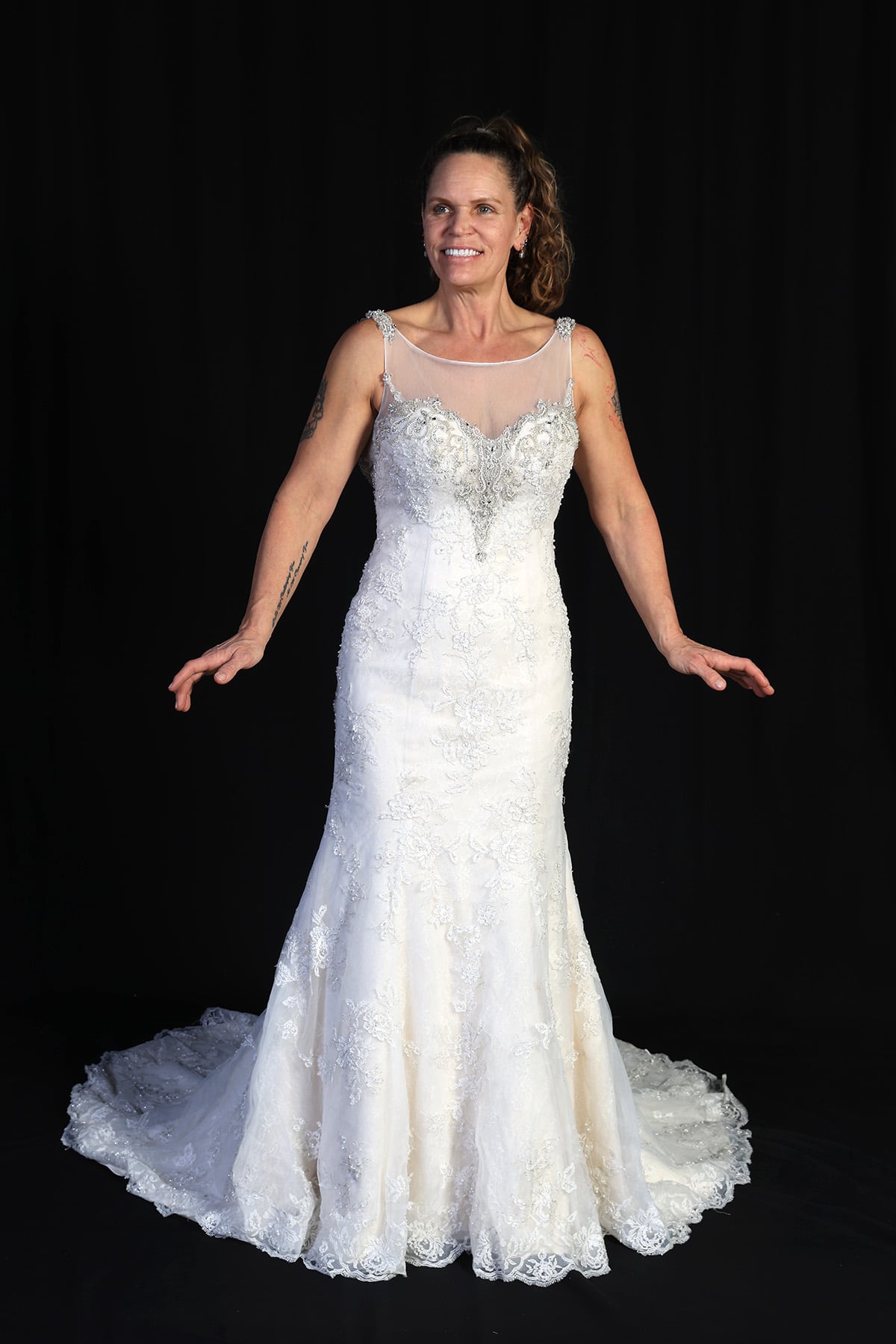 David Tutera Lace Tulle over Satin Ivory Bridal Gown Size 8