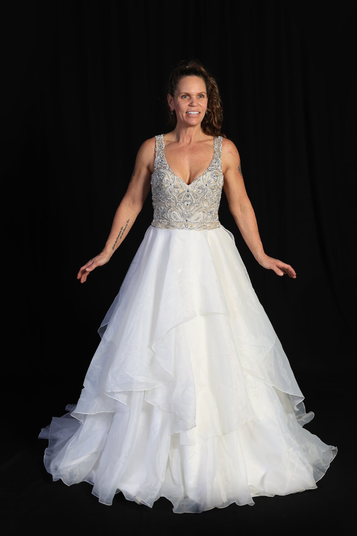 Martina Liana Jeweled Top Fluffy Bottom Bridal Gown Size 10