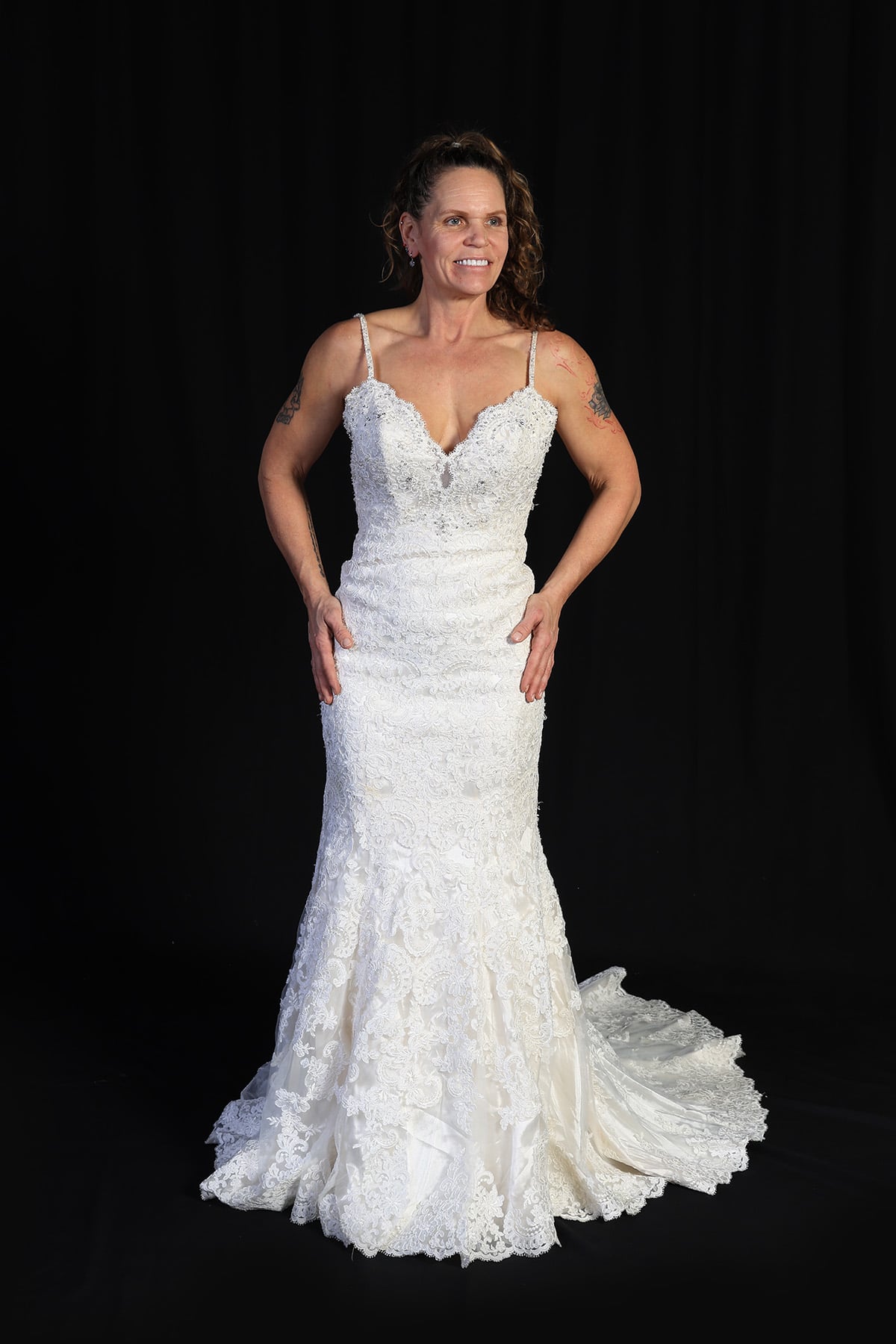 Mori Lee by Madeline Gardner Crystal Straps on Lace Bridal Gown Size 8