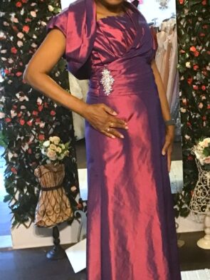 Jade Couture Plum Metallic 2 Piece Gown w Jacket Size 10