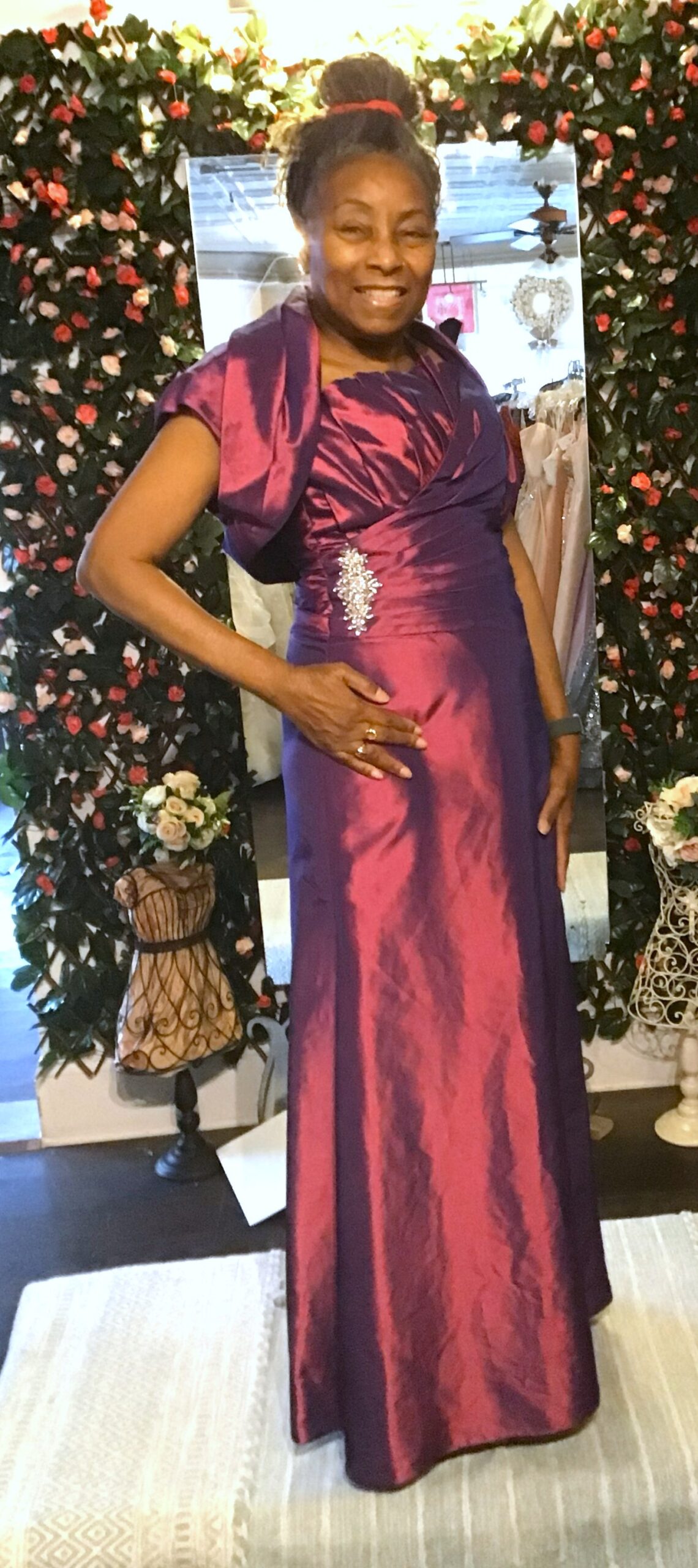 Jade Couture Plum Metallic 2 Piece Gown w Jacket Size 10