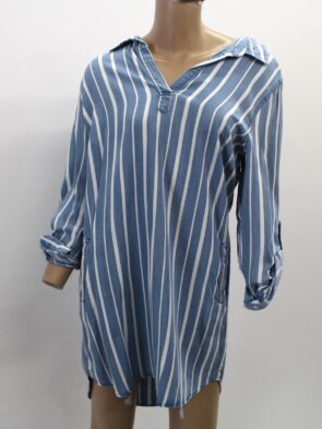 Velvet Heart Blue and White Striped V Neck Dress Size S
