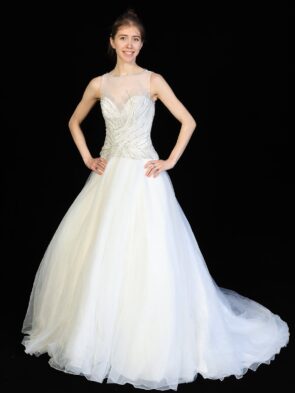 Mori Lee Madeline Gardner Ivory Chiffon Jeweled A-Line Bridal Gown Size 4