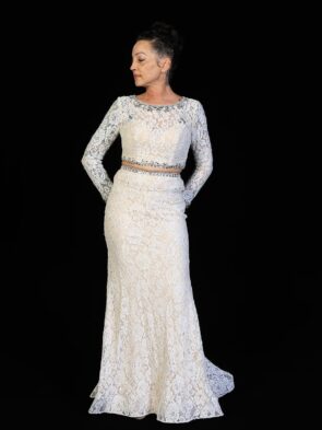 Mori Lee Madeline Gardner Ivory Lace Nude Lining 2 Piece Bridal Gown Size 4