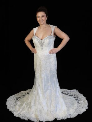 David Tutera Ivory Satin Lace Bridal Gown Size 12