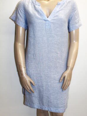 Tahari Vintage Blue Linen Shift Dress w Short Sleeve V-neck Dress Size 1X