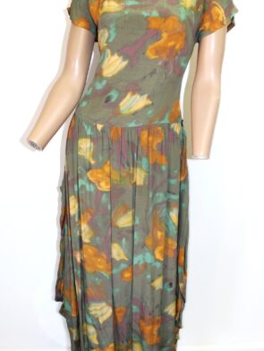 Dorin Frankfurt Vintage Floral Print Midi Dress w Draped Skirt Size M / L