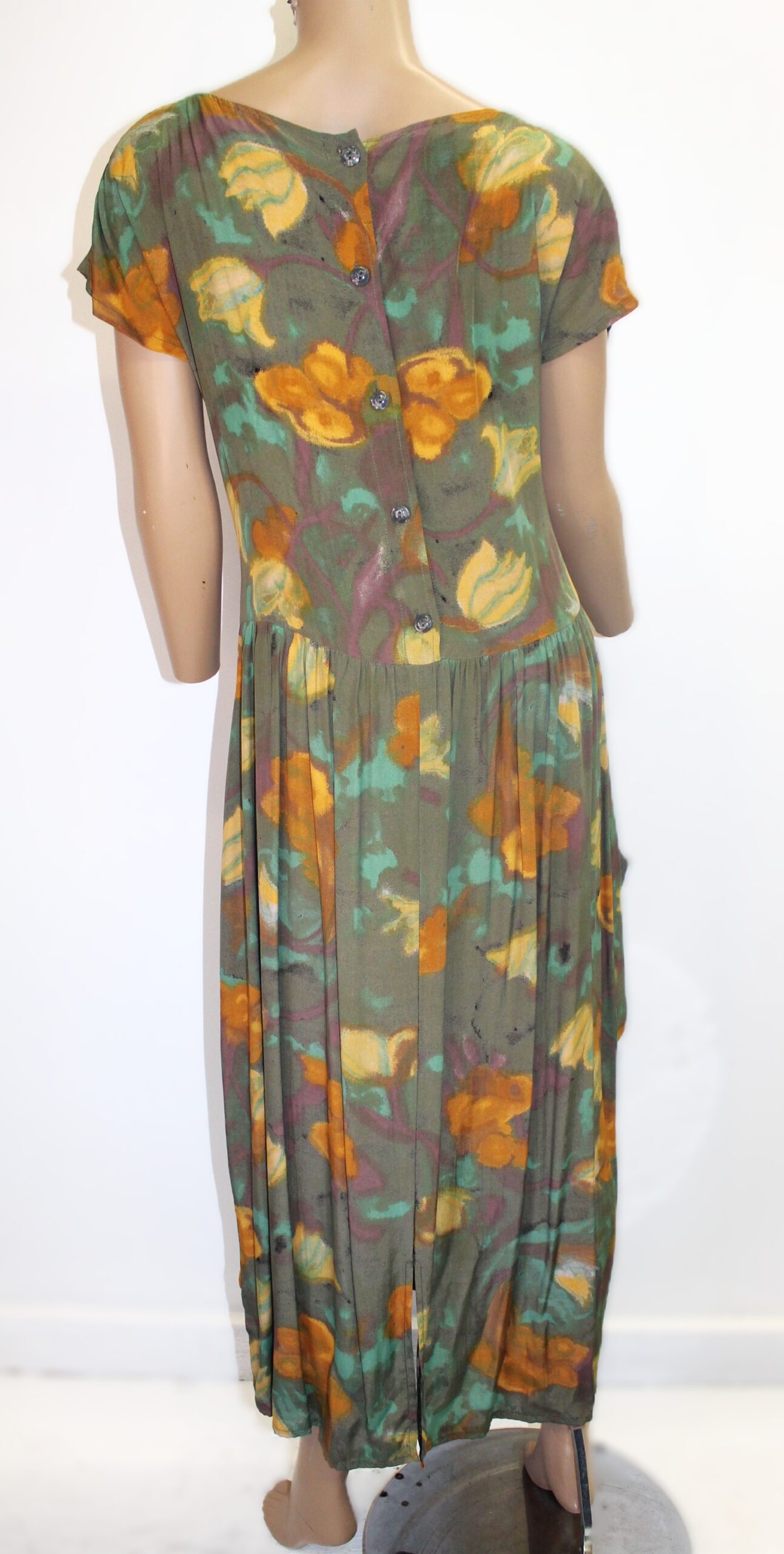 Dorin Frankfurt Vintage Floral Print Midi Dress w Draped Skirt Size M / L - Image 3