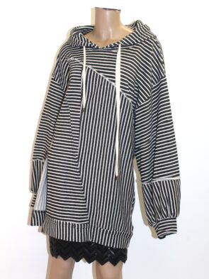Pilcro Women 100% Cotton Black Tan Striped Knit Fashion Hoody Pull On Size L