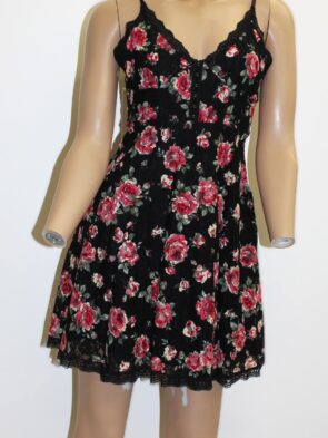 Betsey Johnson Vintage Black Floral Dress w Textetured Fabric Size S