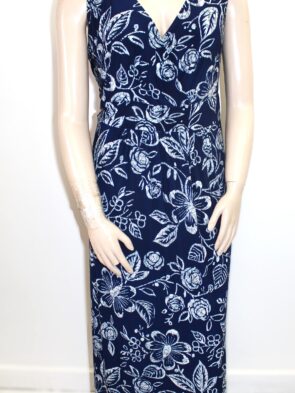 Chaps Blue w White Floral Design Sleeveless V-neck Maxi Dress Size 20W