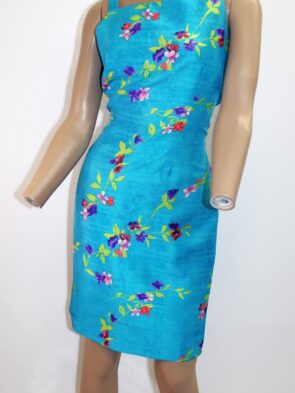 Emily Spencer Vintage Silk Sheath w Floral Print Dress Size 6