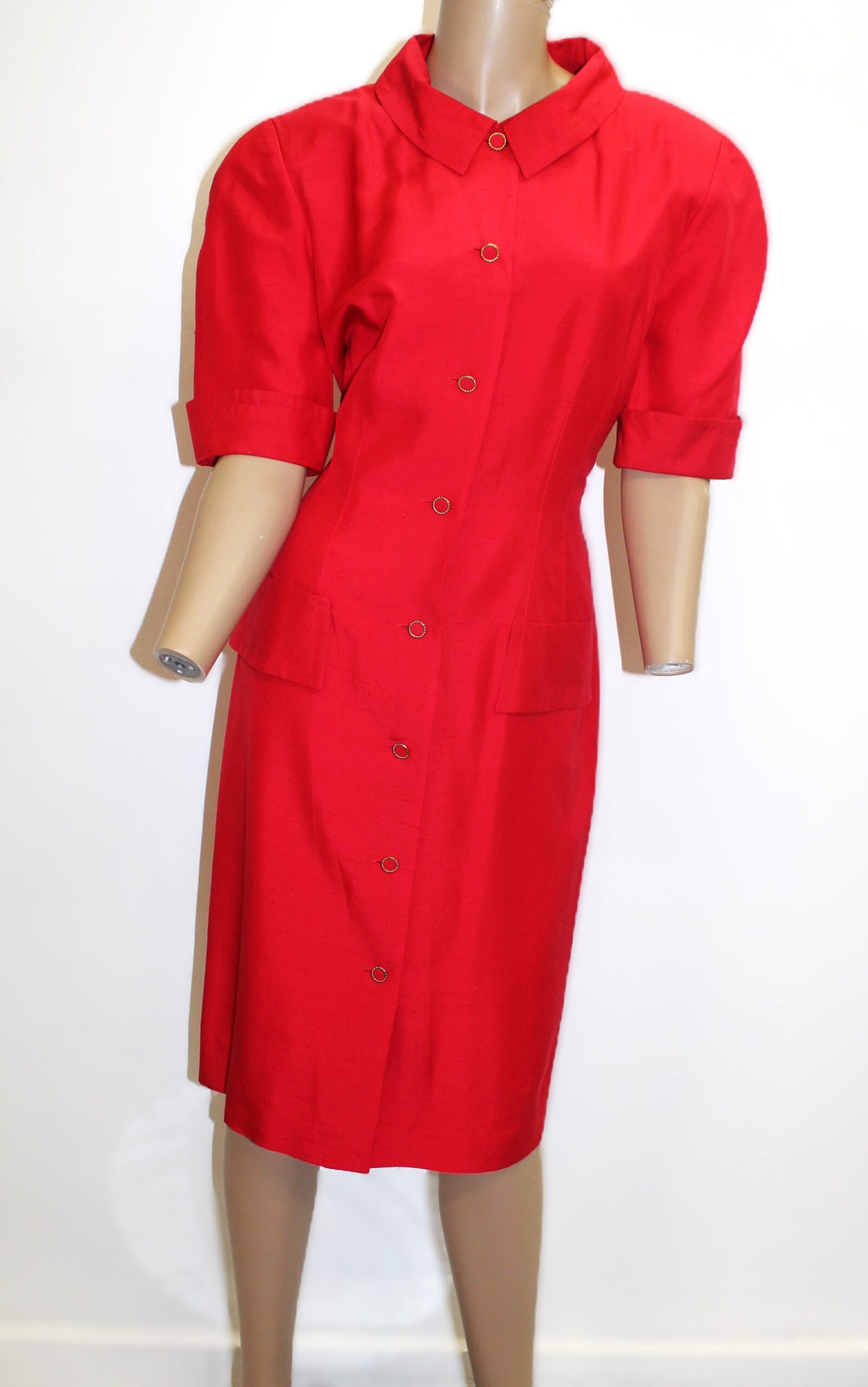 Nipon Boutique Vintage 100% Silk Button Down Shirt Dress Size 10