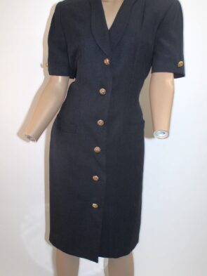 Kasper ASL Vintage Navy Blazer Dress w Gold-toned Decorative Buttons Size 8