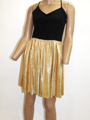 Amanda Uprichard Vintage Black Bodice & Gold Plisse Skirt Size M