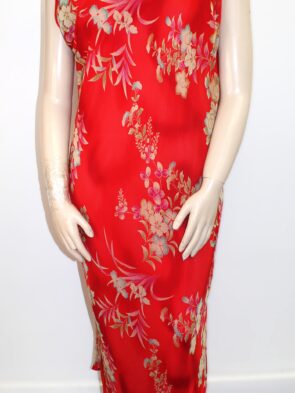 Benjamin A Vintage Floral Red sheer Dress w High Collar size 20