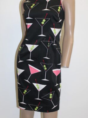 Becky & Max Vintage Black Dress w Martini Print Size 2