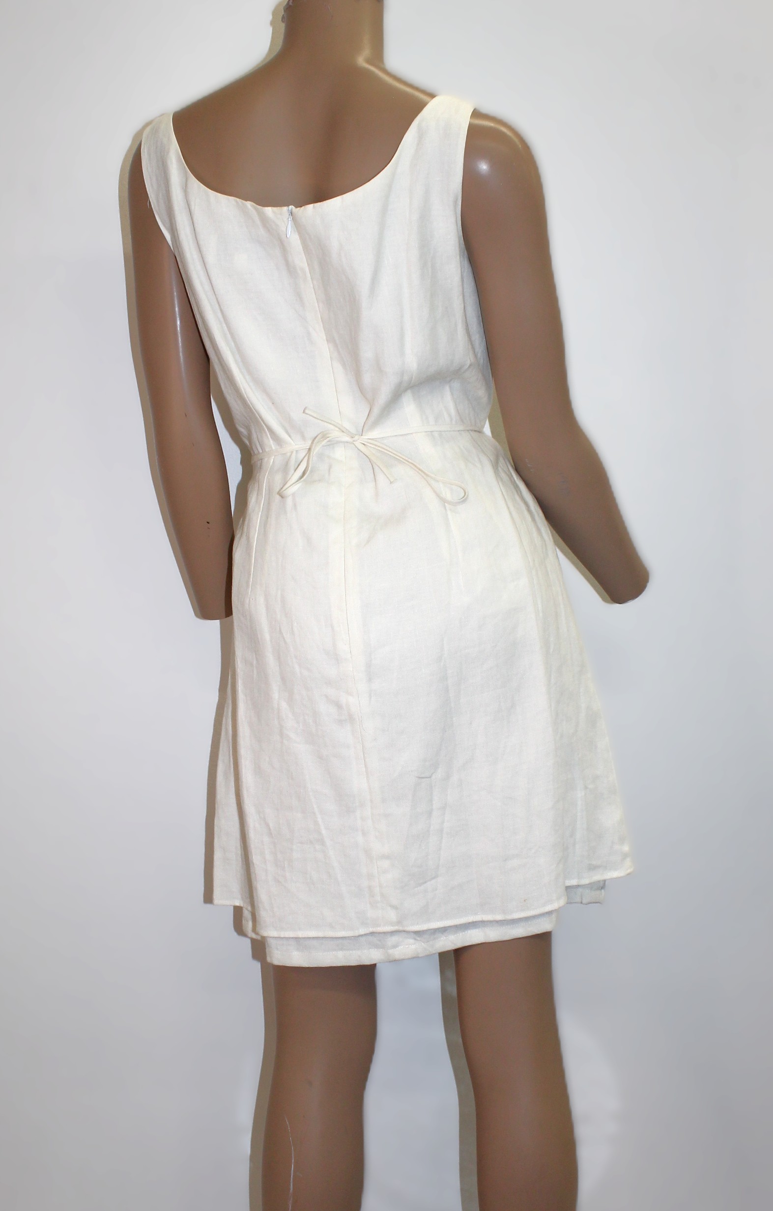 Laundry by Shelli Segal Vintage Sleevless White Linen Dress Size 10 - Image 3