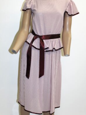 Evan Picone Vintage Brown Checkered Short Sleeve Dress w Belted Waist Size S