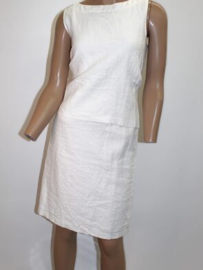 Pure Jill Vintage Sleeveless White Linen Midi Dress w Layered Top Design Size S