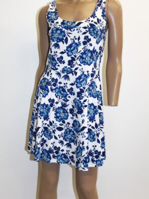 Divided Vintage Blue & White Dress w Floral Print Size 10