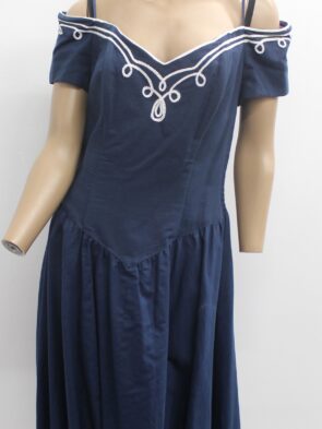 Karin Stevens Vintage Blue Dress w White Neck Trim Size 14