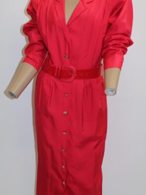 Argenti Vintage Red Front Button Down Dress w Belt Size 10
