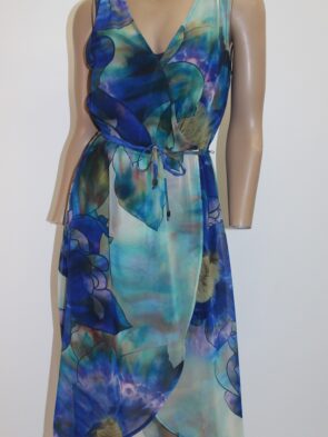 Jennifer Lopez Multi Color Sheer Hi/Lo Dress w Belt Size S