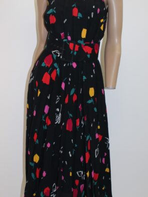 All That Jazz Vintage 90's Black Floral Print Belted Dress Size Size 3/4