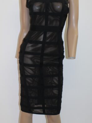 Gracia Black Sleeveless Mock Neck Sheath Fitted Dress Size L