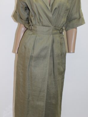 LE Crillon Vintage 100% Linen Olive Green Dress Size 6
