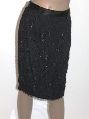 Theo Miles Vintage Black Pencil Skirt w Beaded and Sequined Designs Size 8