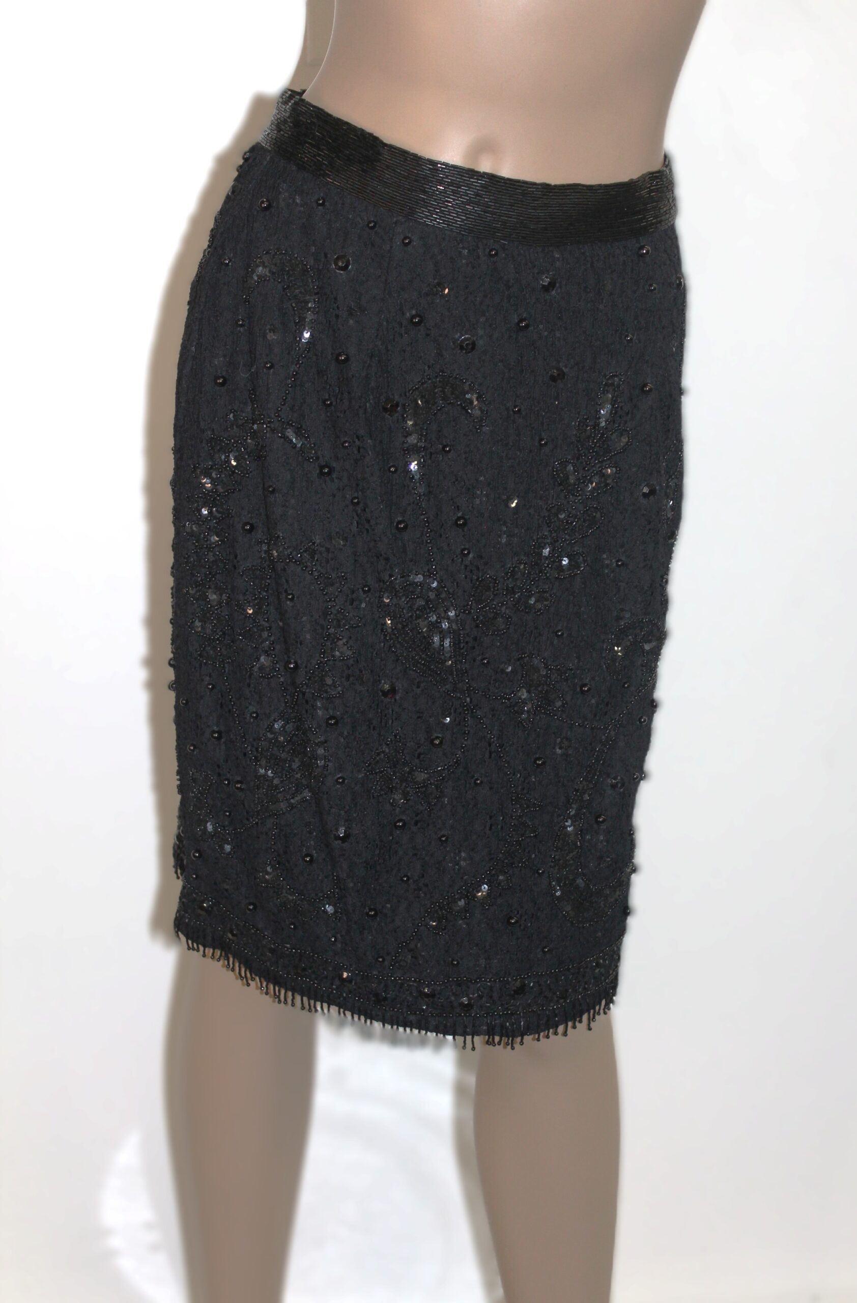 Theo Miles Vintage Black Pencil Skirt w Beaded and Sequined Designs Size 8